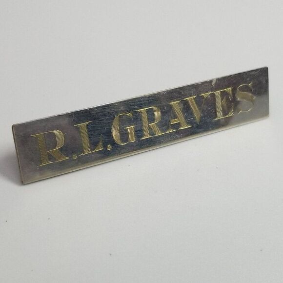 Vintage R.L. Graves Engrave Rectangle Name Plate Brooch, Silver Tone Lapel Pin - Picture 2 of 7